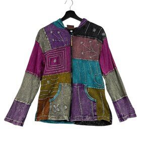 Kyber Outerwear Patchwork Full Zip Jacket Embroidered Large Hoodie Colorblock L